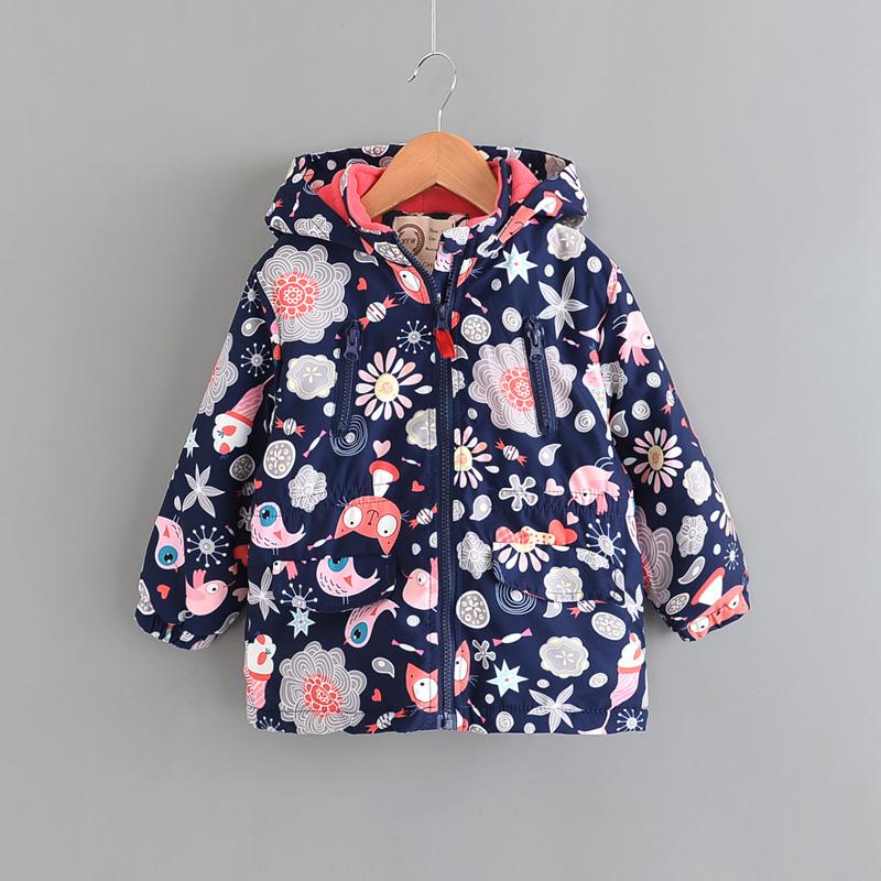Baby Girls Hooded Jackets Padded Fluff Designer Clothes Thickening Kids Snowsuit Printed Kitten Floral Candy Bird Zipper Winter Coat 3-9T